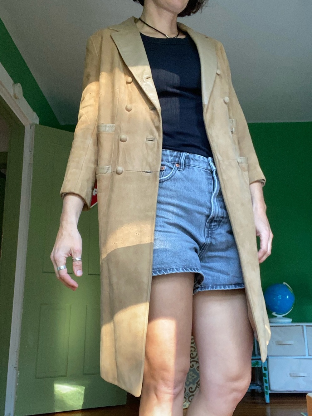 Vintage 70s Beged Or Suede Double-Breasted Long Coat Tan made in Israel